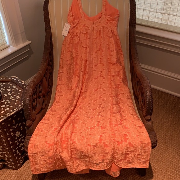 FREE PEOPLE EMBROIDERED MAXI DRESS IN APRICOT STUNNING FULLY LINED SIZE 6 - Picture 12 of 13